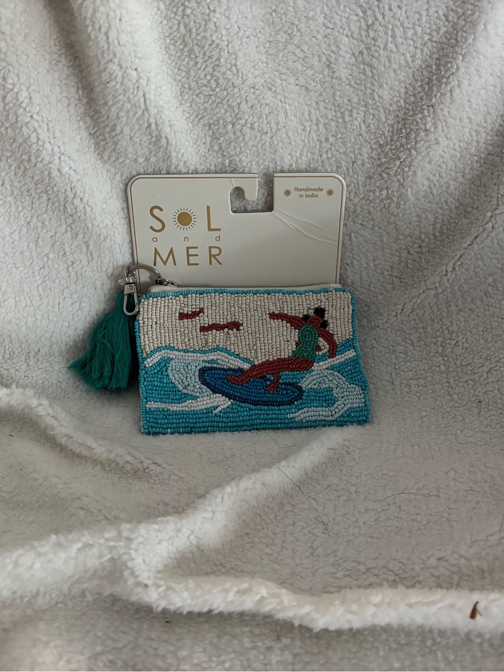 Beaded Surfing Coin Purse with Teal Tassel